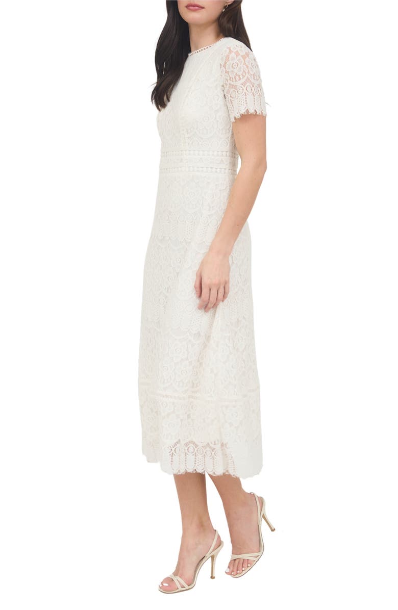 AUGUST SKY Scalloped Lace Midi Dress, Alternate, color, Off White