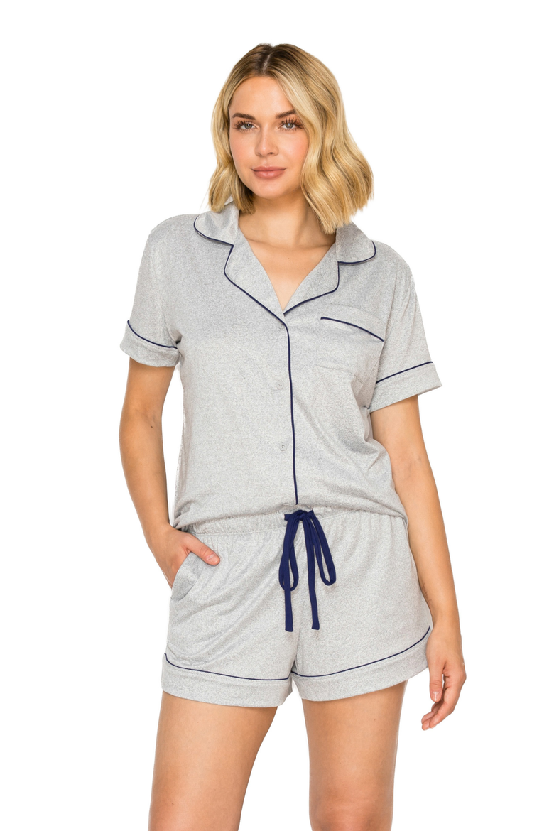 Yummy Jersey Notched Collar & Short Pajama set, Main, color, Grey