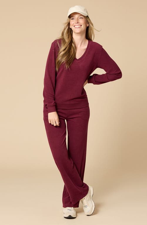 Softies Vintage Velvet V-neck With Wide Leg Pant In Red
