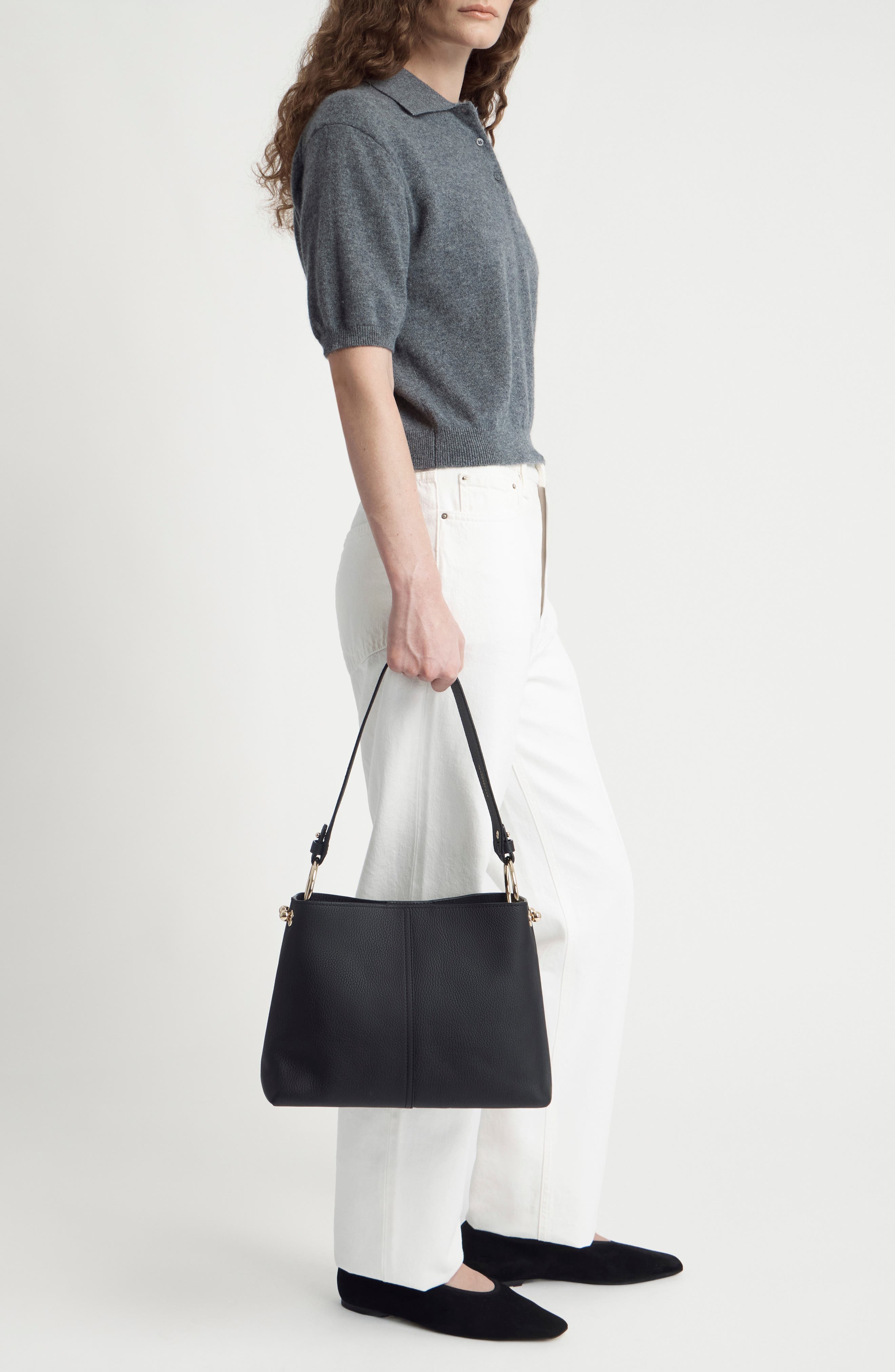 Lana Leather Hobo Bag, Alternate, color, BLACK