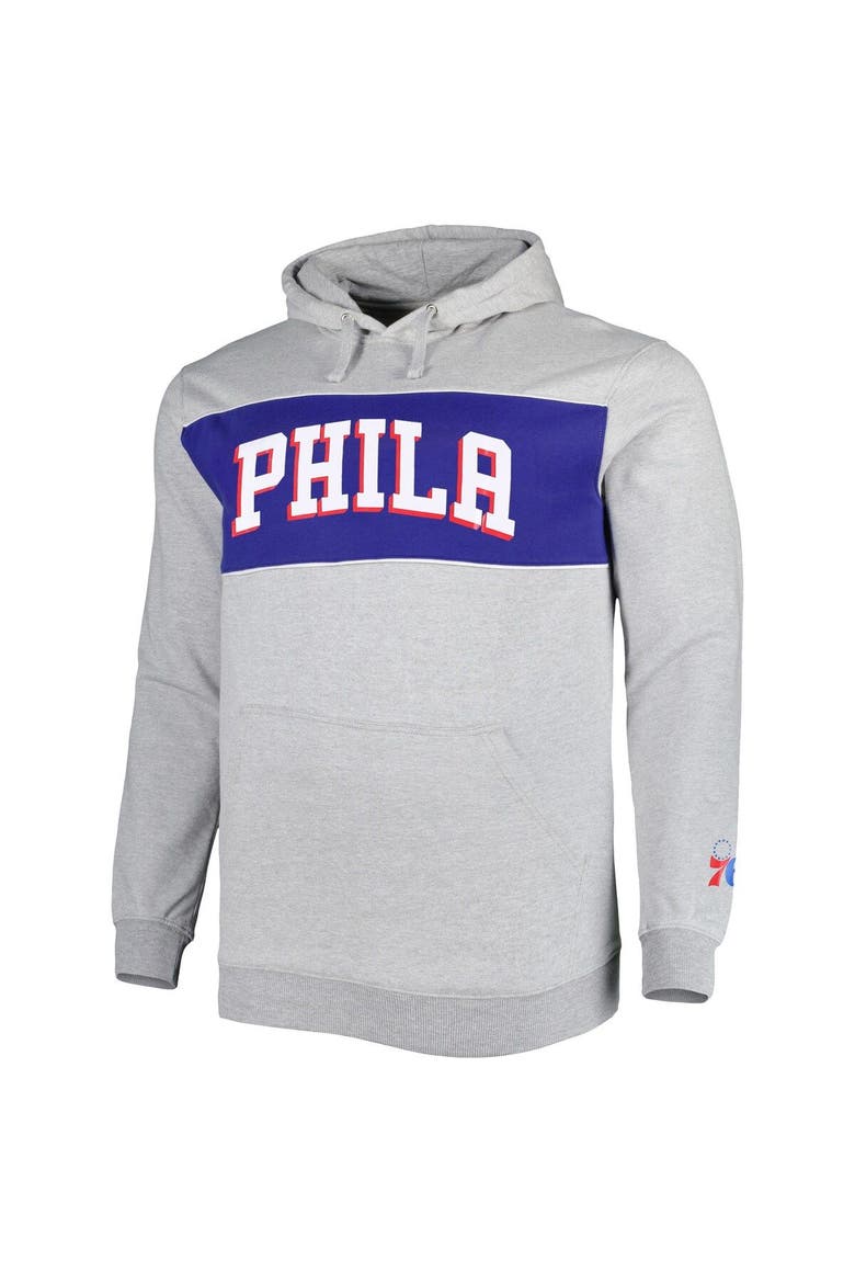 Men's Fanatics Branded Heather Gray Philadelphia 76ers Big & Tall Wordmark Pullover Hoodie, Alternate, color, Heather Gray