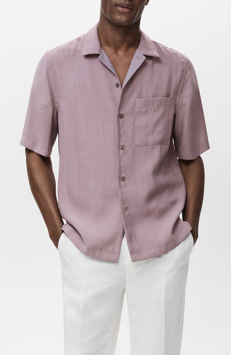 MANGO Solid Camp Shirt, Main, color, Violet