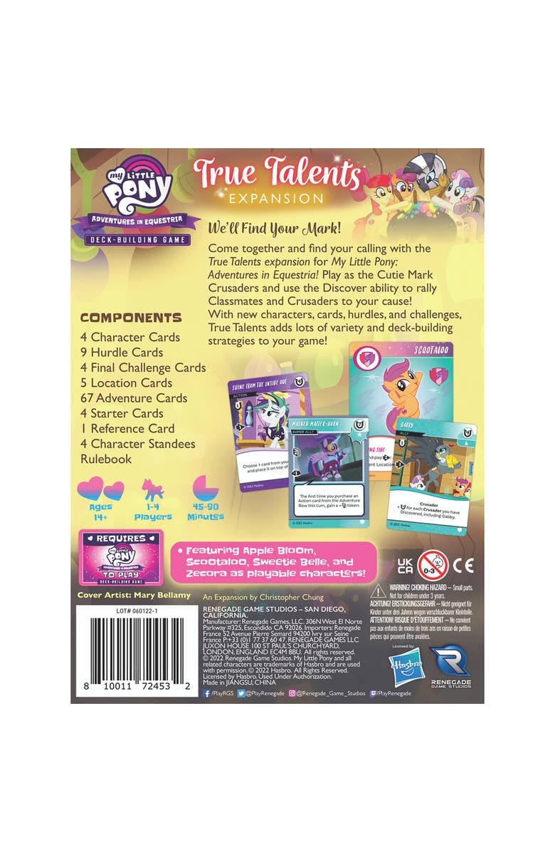 Renegade Game Studios My Little Pony Adventures In Equestria Deckbuilding Game True Talents Expansion, Alternate, color,