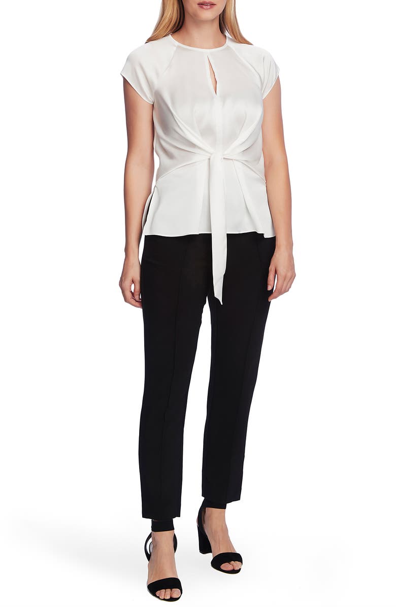 Vince Camuto Tie Front Satin Charmeuse Keyhole Blouse, Alternate, color, 