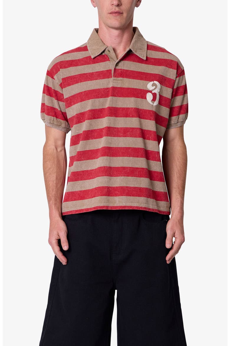 Striped Short Sleeve Rugby Shirt, Main, color, BROWN
