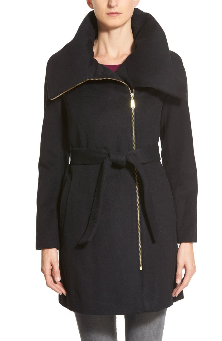 Cole Haan Signature Cole Haan Signature Belted Asymmetrical Wool Blend Coat, Main, color, 