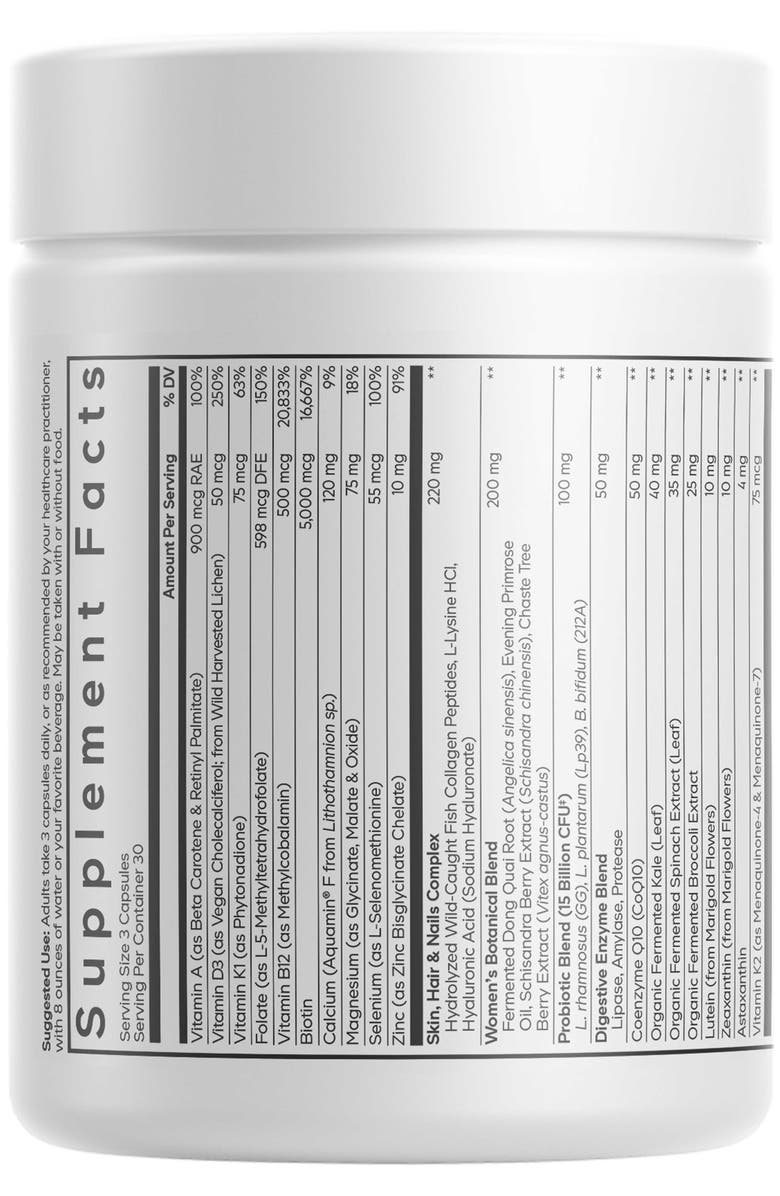 Codeage Women's Multivitamin Platinum, Vitamins A D3 K1 K2 B12, Alternate, color, White