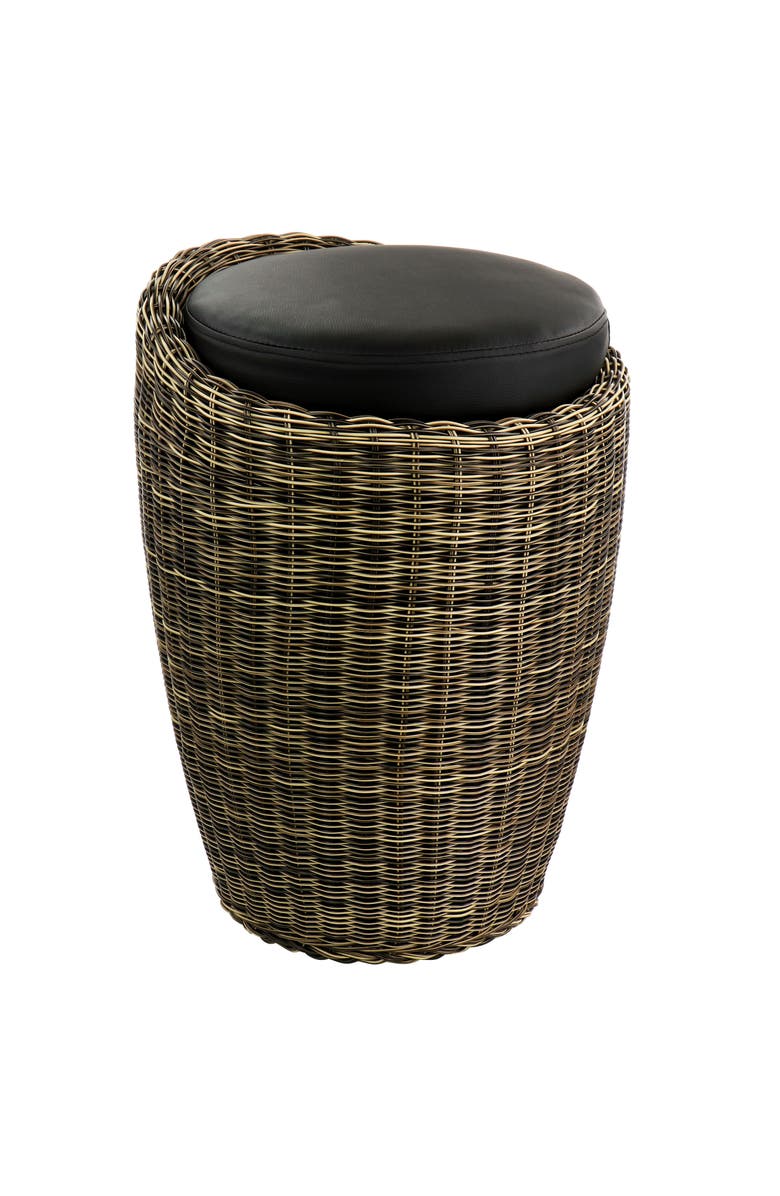 Elama 1 Piece Wicker Outdoor Ottoman Chair in Brown and Black, Main, color, Brown