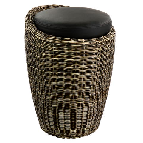 1 Piece Wicker Outdoor Ottoman Chair in Brown and Black