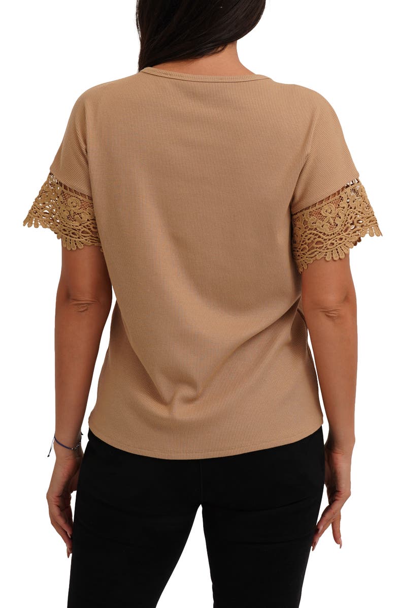 CYRUS Lace Trim Short Sleeve Ribbed Top, Alternate, color, Warm Sand