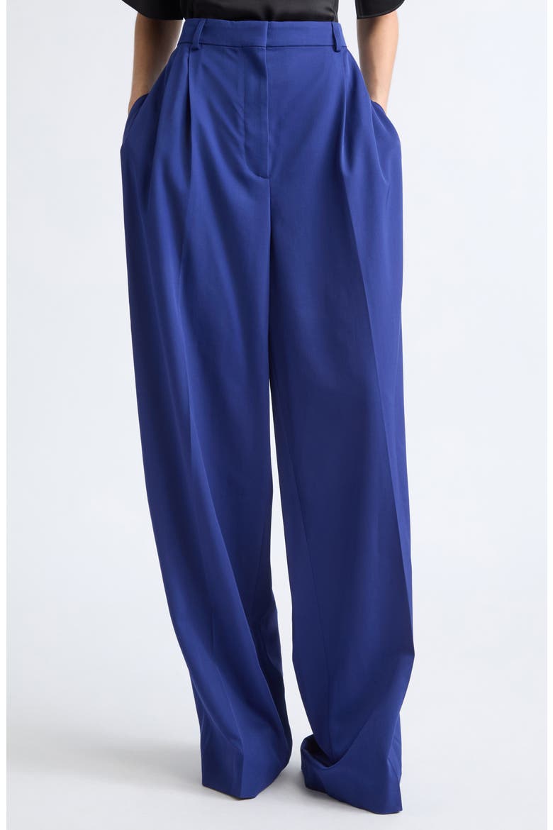 High Waist Pleated Wool Pants, Main, color, INDIGO