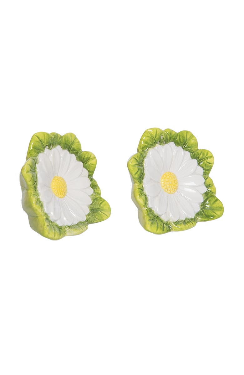 Transpac Dolomite Daisy Salt and Pepper Set of 2 Multicolored for Spring Serving and Entertaining, Alternate, color, Multicolored