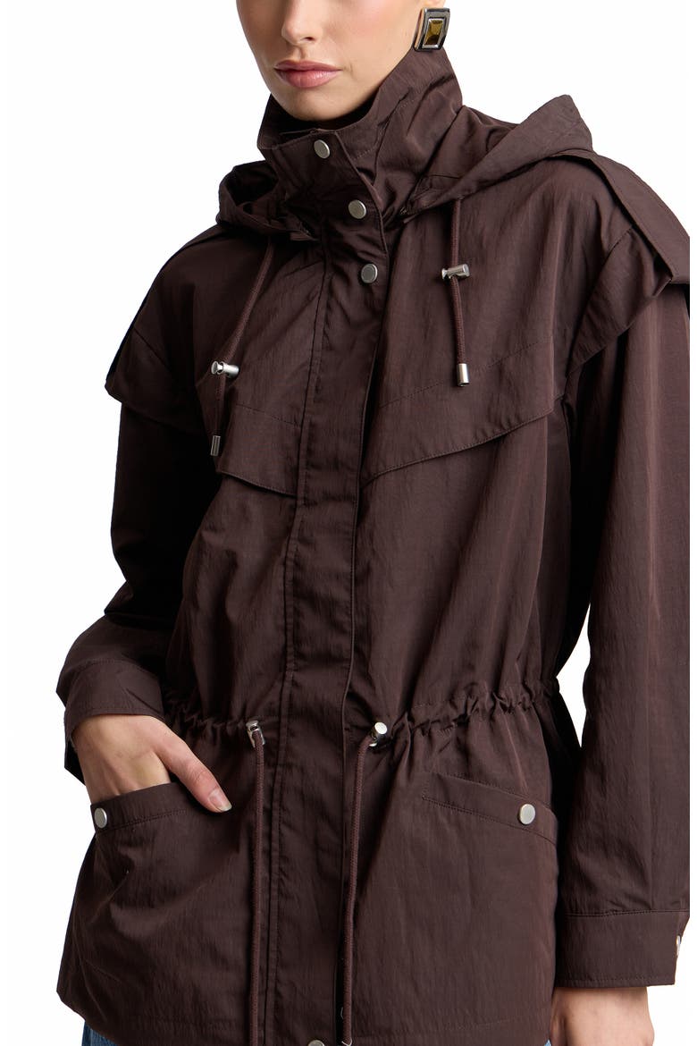 Hooded Drawstring Waist Jacket, Alternate, color, ESPRESSO