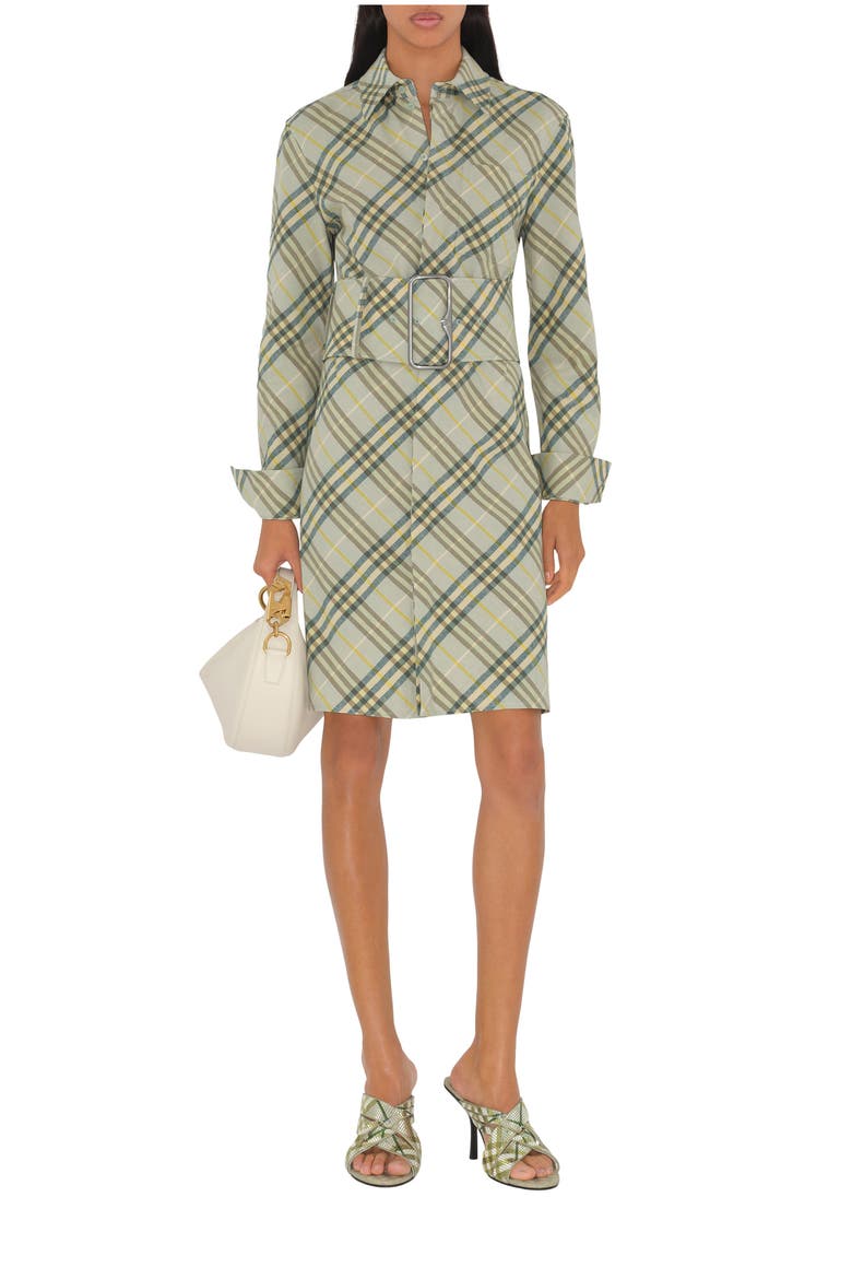 Check Stretch Linen Shirt Dress, Main, color, Breeze