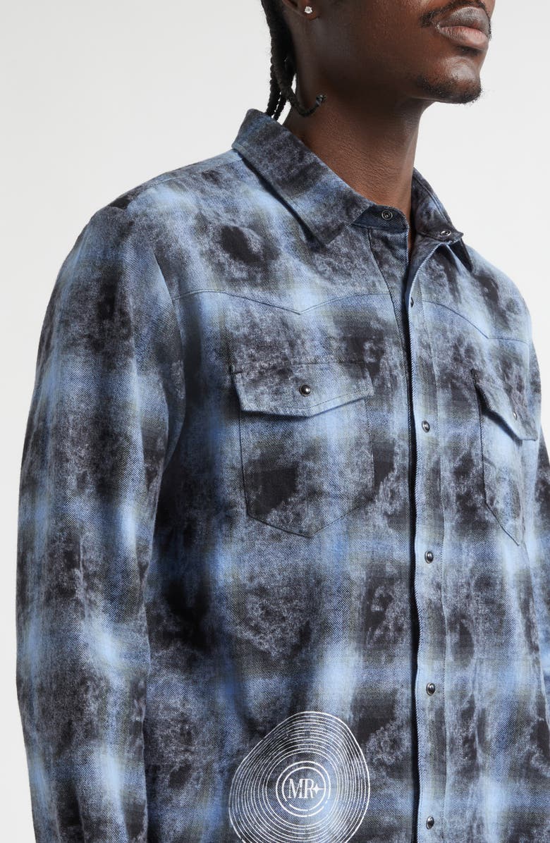 MIDNIGHT RODEO Laurel Canyon Plaid Flannel Graphic Shirt, Alternate, color, Overdye Blue