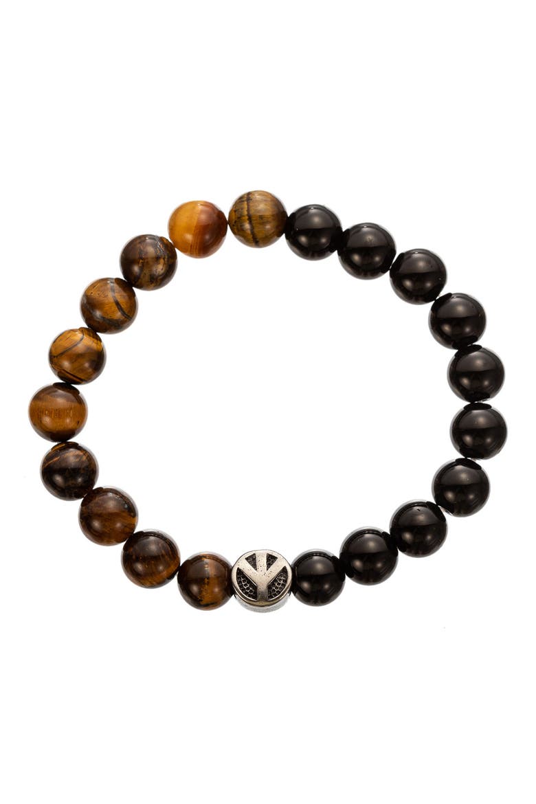 Men's David Peace Charm Stone Beaded Stretch Bracelet, Main, color, BLACK