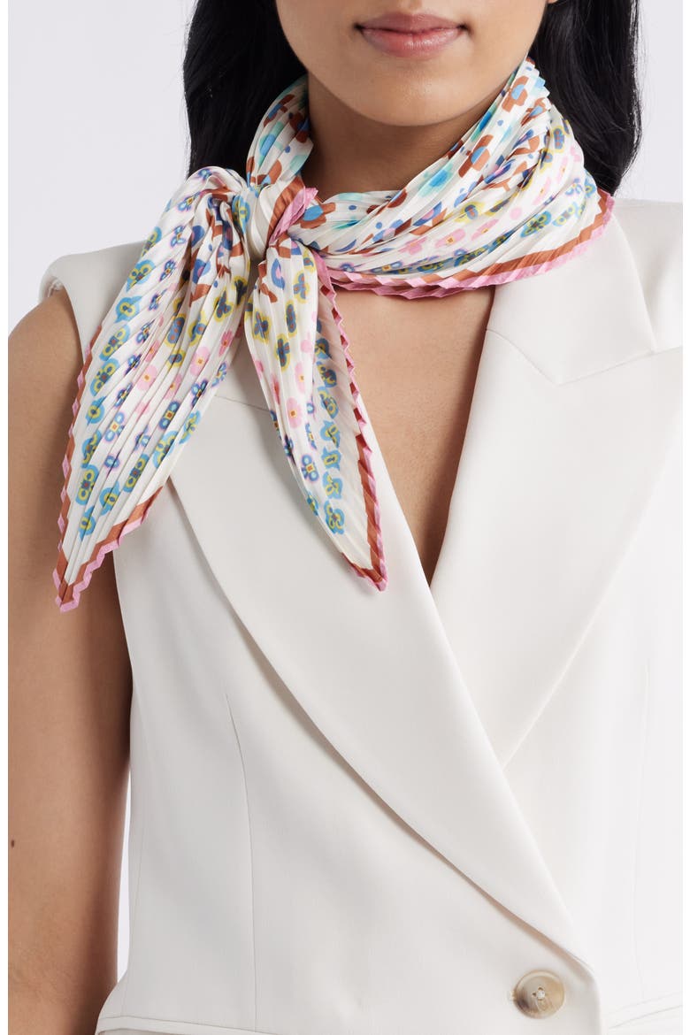 Clover Pleated Diamond Scarf, Main, color, WHITE MULTI