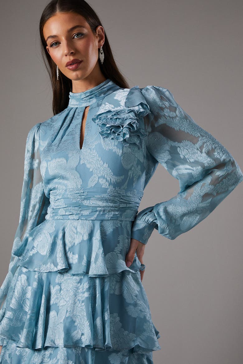 Jacquard Tiered Maxi Dress, Alternate, color, Ice Blue