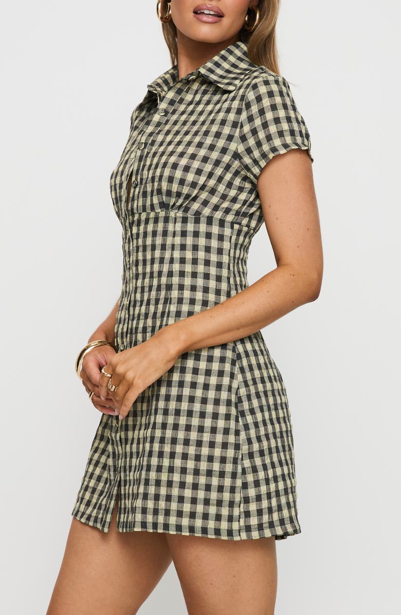 Princess Polly Motley Check Mini Shirtdress, Alternate, color, Brown Check