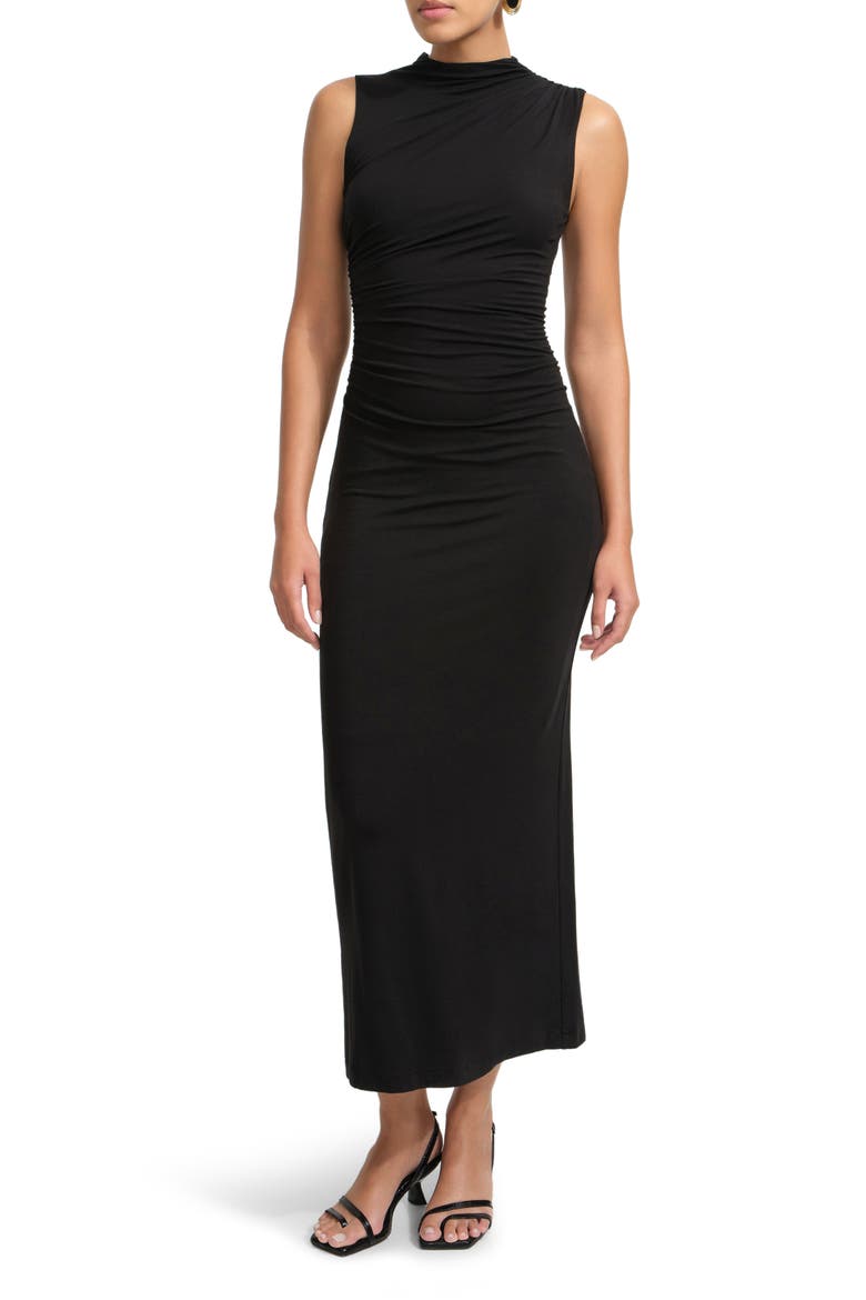 Astin Mock Neck Ruched Jersey Maxi Dress, Main, color, BLACK