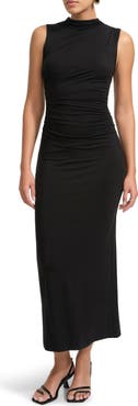 Marcella Astin Mock Neck Ruched Jersey Maxi Dress