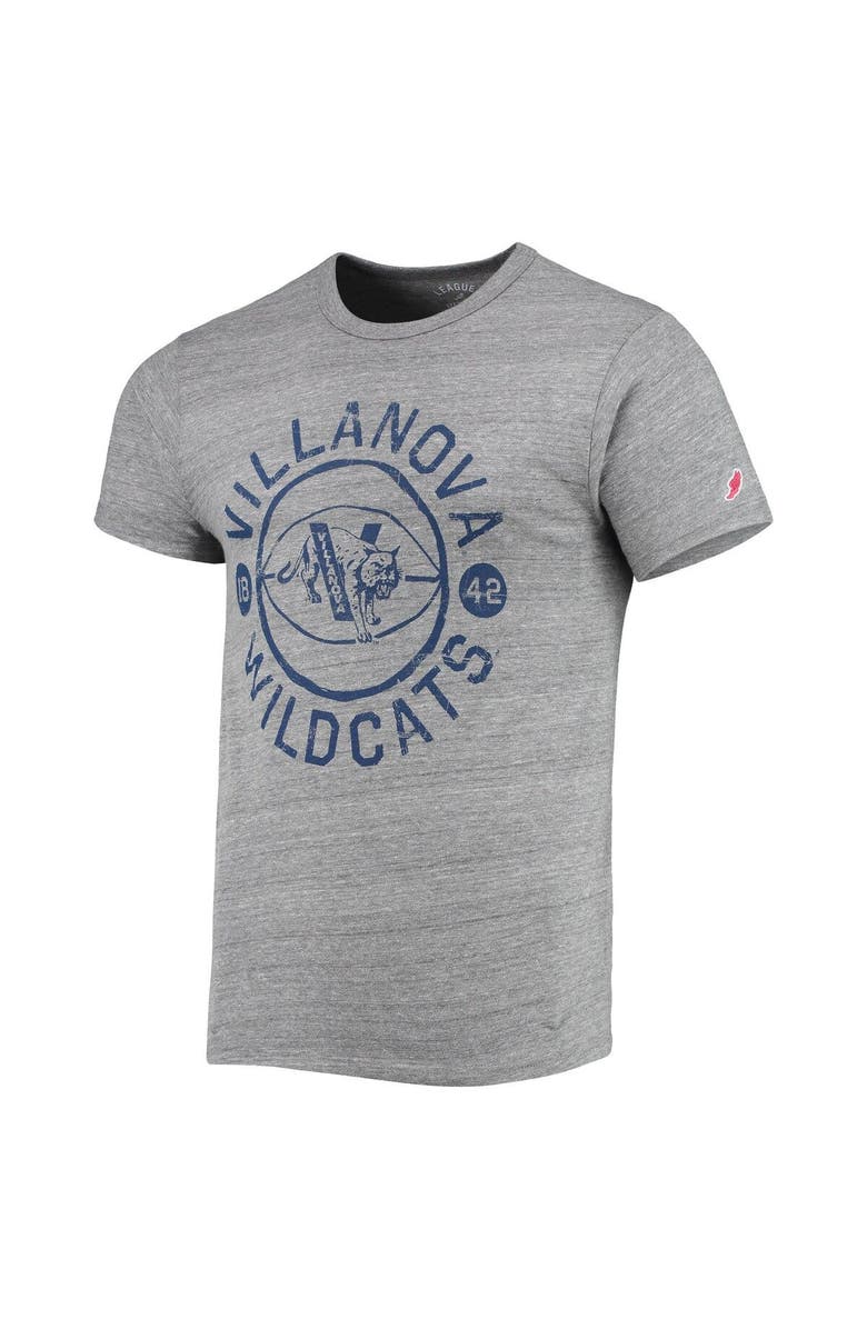 LEAGUE COLLEGIATE WEAR Men's League Collegiate Wear Heathered Gray Villanova Wildcats Hero Shot Victory Falls Tri-Blend T-Shirt, Alternate, color,