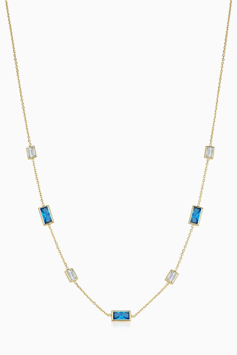 14K Gold Fresco Station Necklace, Main, color, Blue and White Zirconia