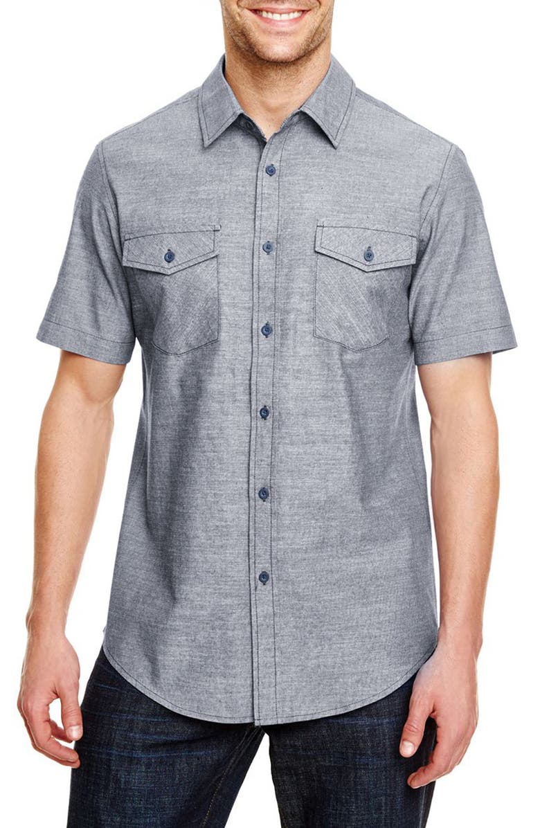 BURNSIDE Short Sleeve Chambray Shirt, Main, color, Dark Denim