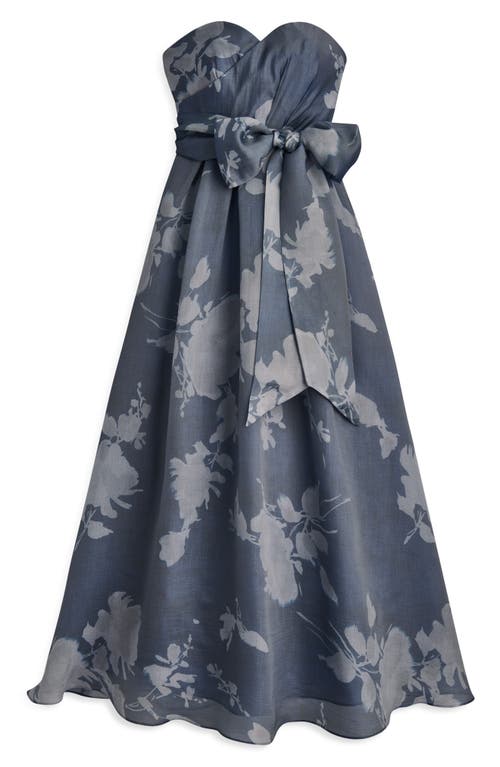 Donna Karan New York Floral Strapless Fit & Flare Gown In Blue