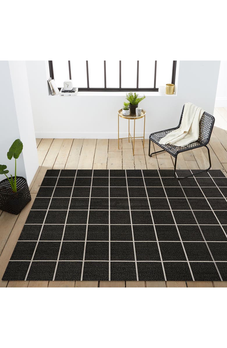 JONATHAN Y Grid Modern Squares Indoor/Outdoor Area Rug, Alternate, color, Black/Cream