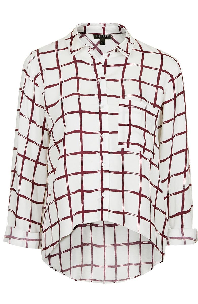 Topshop Windowpane Curve Hem Shirt, Alternate, color,