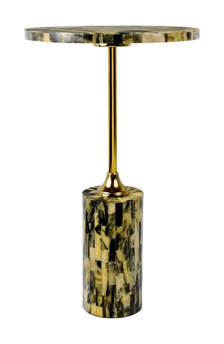 JONATHAN Y Hedda Contemporary Glam Metal/Resin Faux Stone Round End Table, Main, color, Yellow