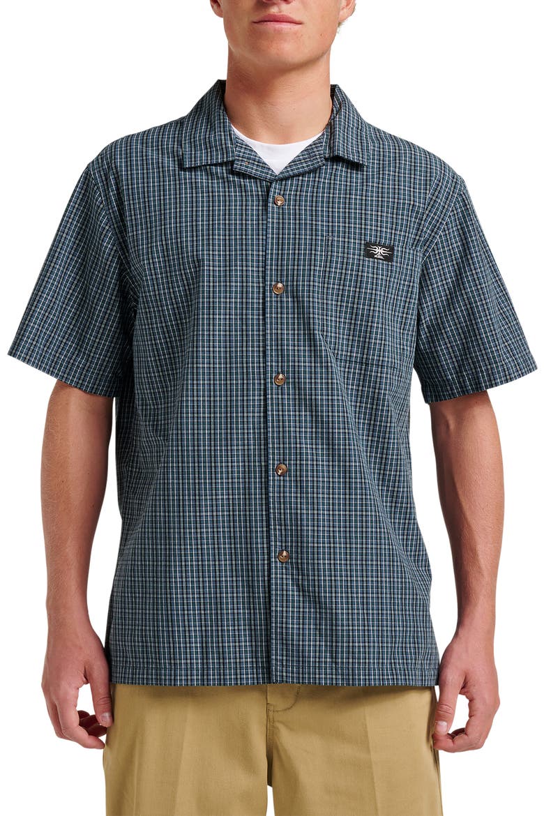 Liquid Metal Plaid Cotton Blend Camp Shirt, Main, color, ORION BLUE