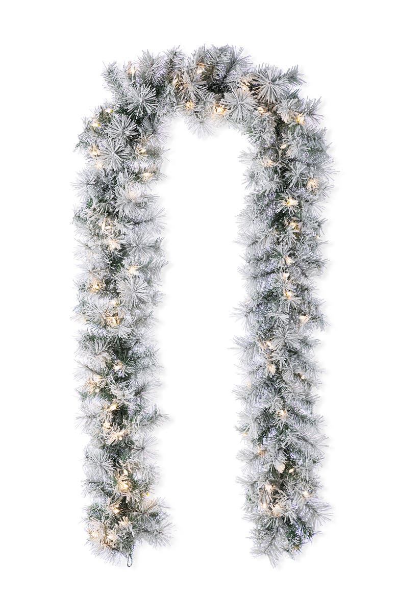 9ft Pre-Lit Flocked Pine Christmas Garland with Timer, Main, color, Green