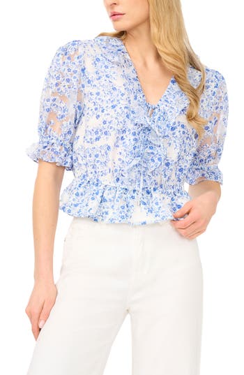 Ted Baker Clarise Ruffle Trim V-Neck Top in Sky at Nordstrom Rack, Size X-Large