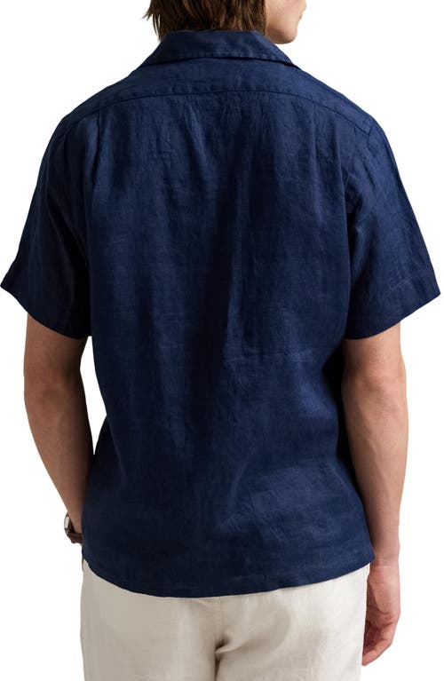 Polo Ralph Lauren Classic Fit Linen Camp Shirt Man Shirt Navy Blue Size L Linen In Newport Navy