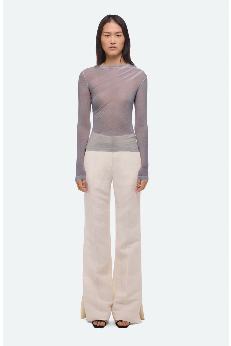 Twist Long Sleeve Sheer Top, Alternate, color, DARK GREY