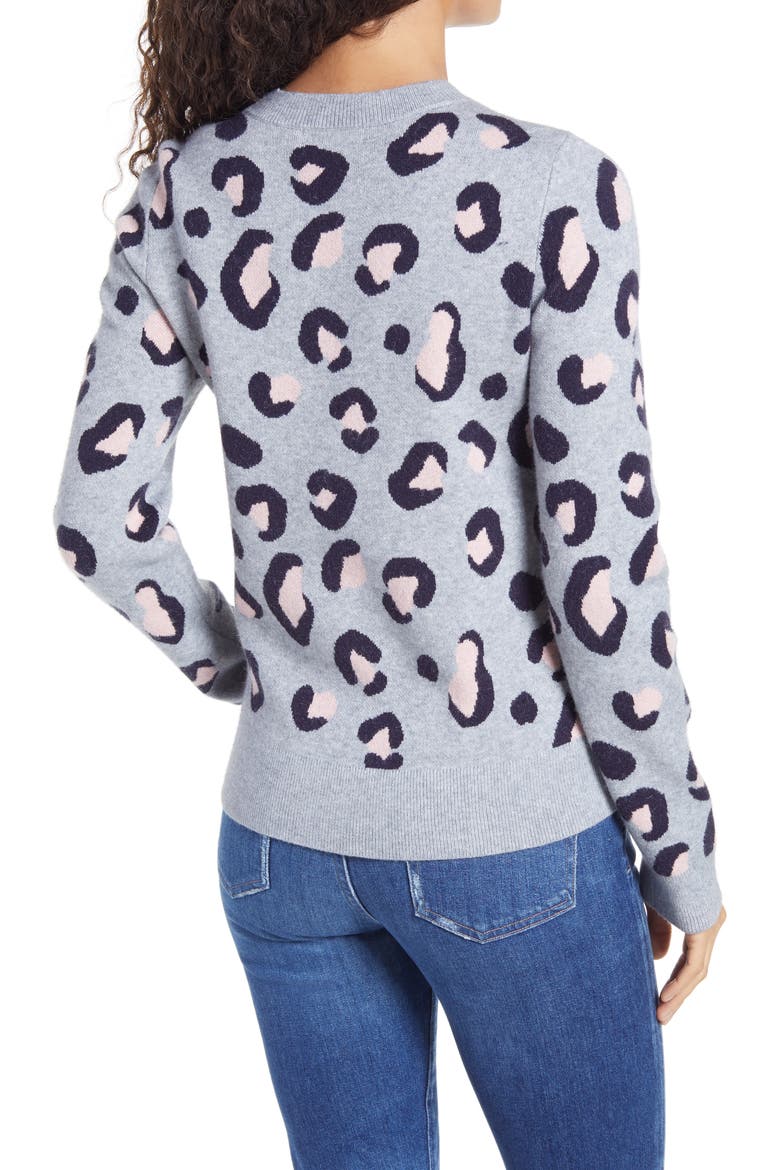 Cheetah Pattern Crewneck Sweater, Alternate, color, GREY HEATHER SWEATER CHEETAH