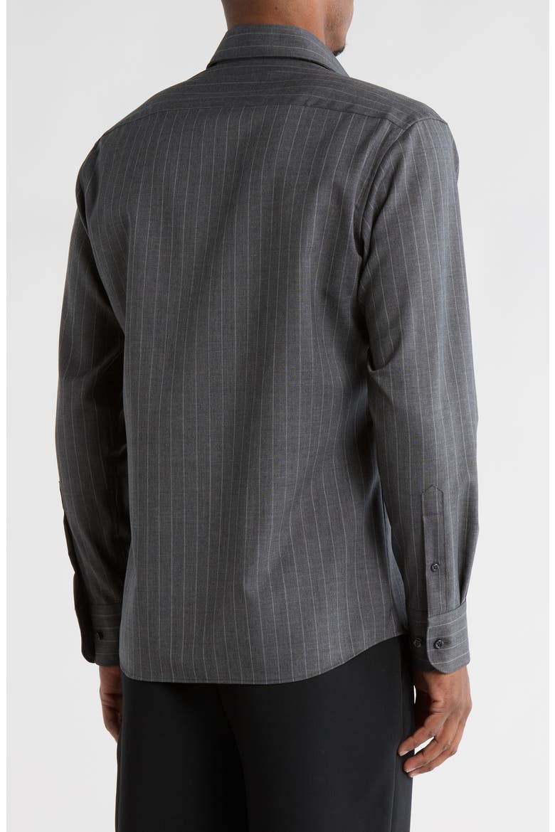 Modern Fit Fine Merino Wool Chalk Stripe Button Front Shirt, Alternate, color, GREY