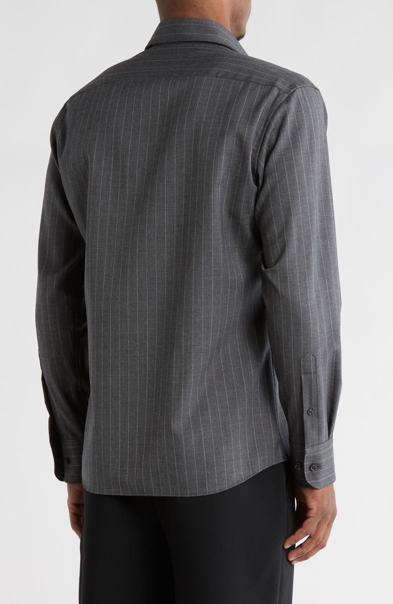 Eterna Modern Fit Fine Merino Wool Chalk Stripe Button Front Shirt, Alternate, color, Grey
