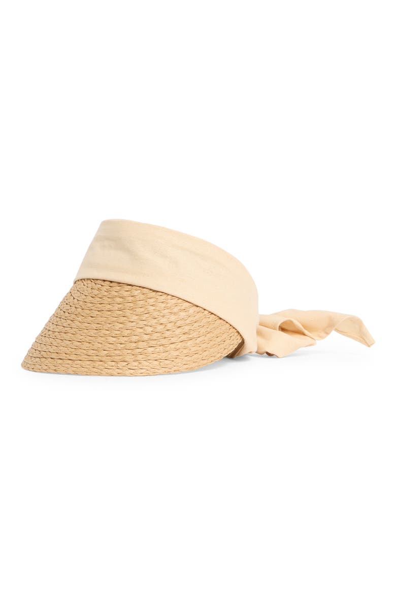 Straw Tie Back Visor, Main, color, TAN