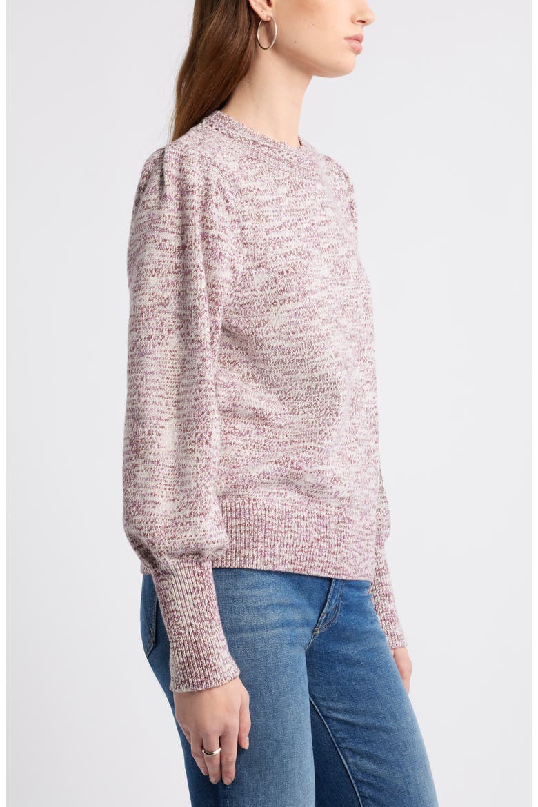 Marl Balloon Sleeve Crewneck Sweater, Alternate, color, RED GRAPE HEATHER