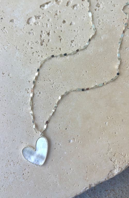 Adornia Silver Plated Mother Of Pearl Beaded Edge Heart Necklace In Gold