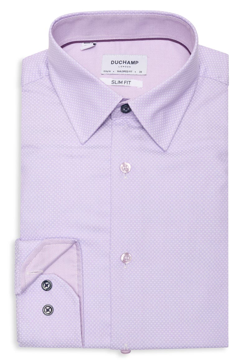 Solid Textured Slim Fit Dress Shirt, Alternate, color, PURPLE
