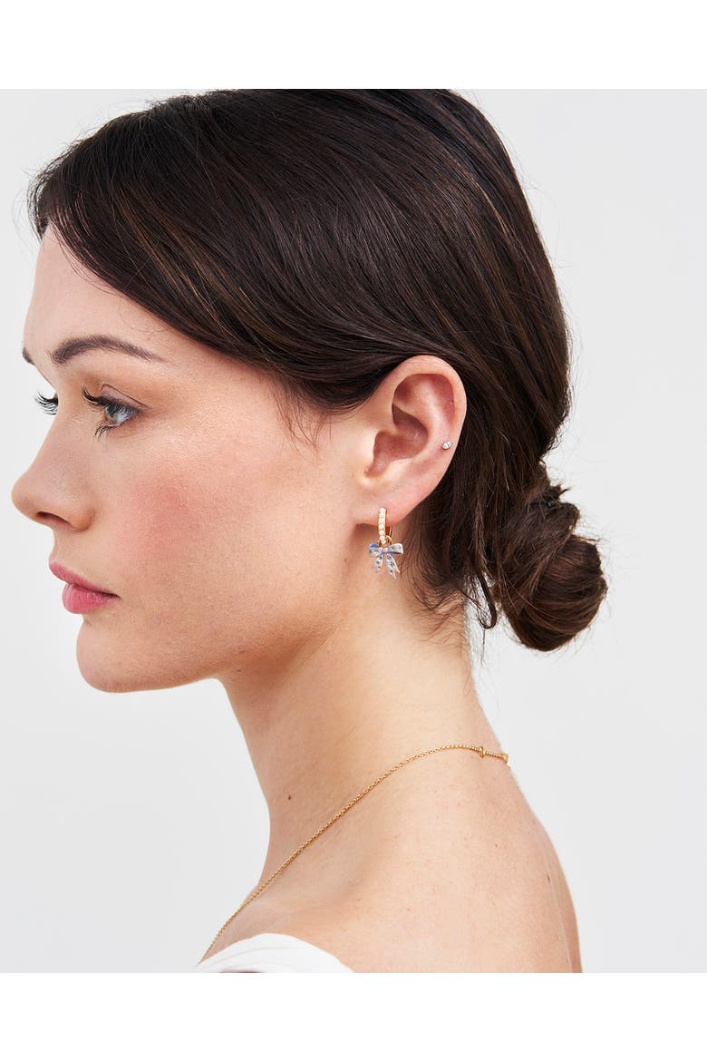 Forget Me Not Bow Huggie Earrings, Alternate, color, Gold