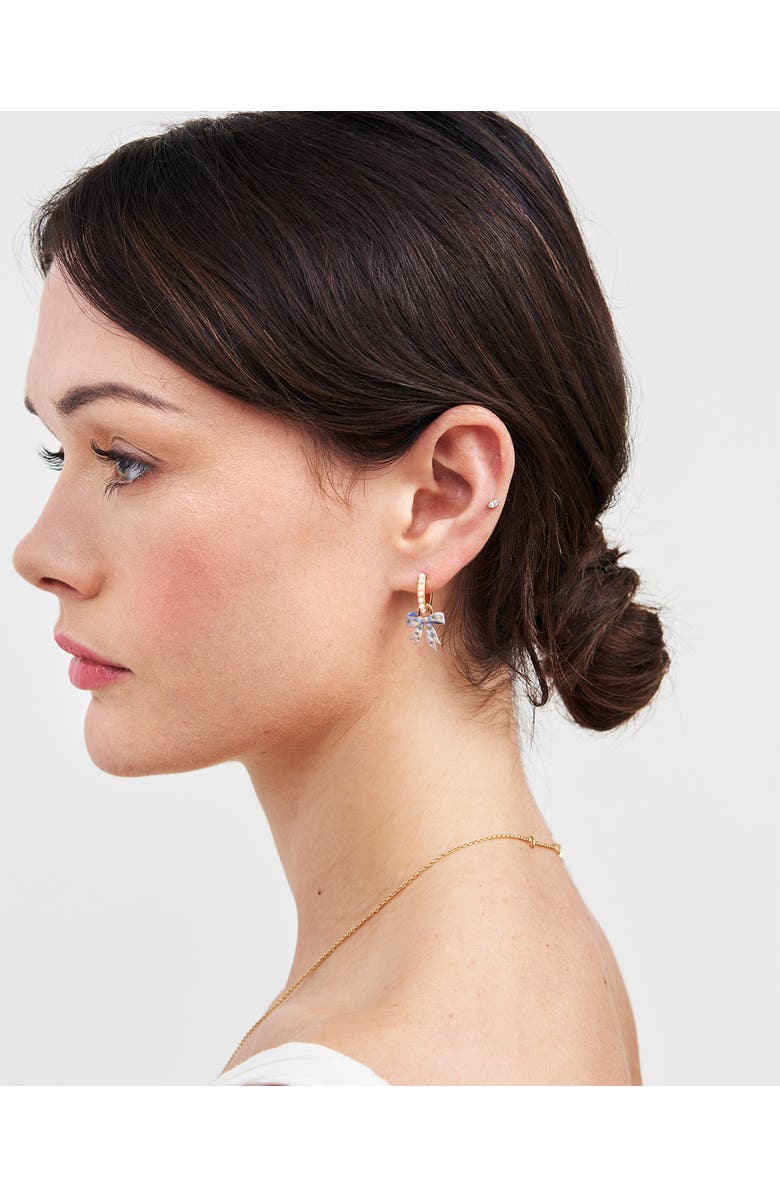 Fable England Forget Me Not Bow Huggie Earrings, Alternate, color, Gold