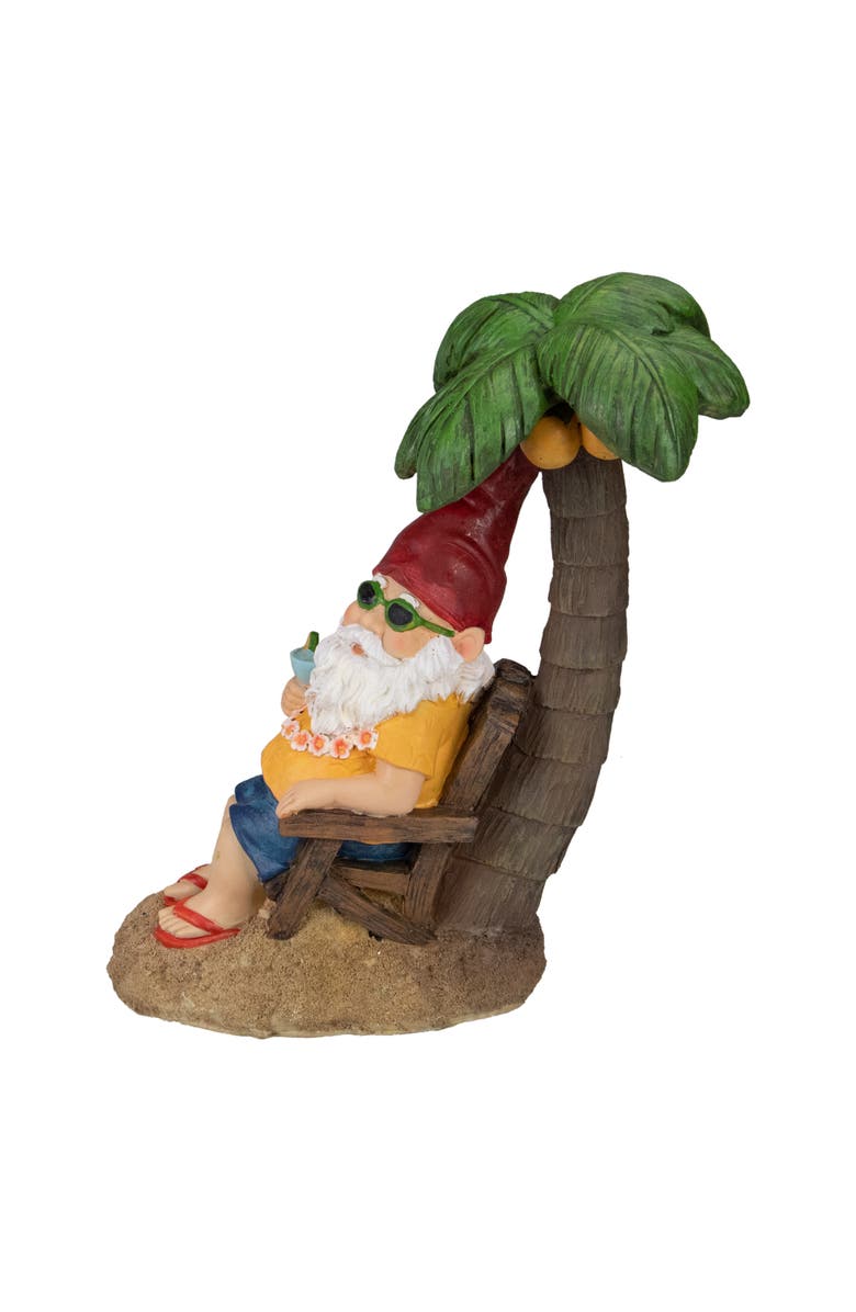 Northlight 12.25" Tropical Gnome with Palm Tree Outdoor Garden Statue, Main, color, Brown