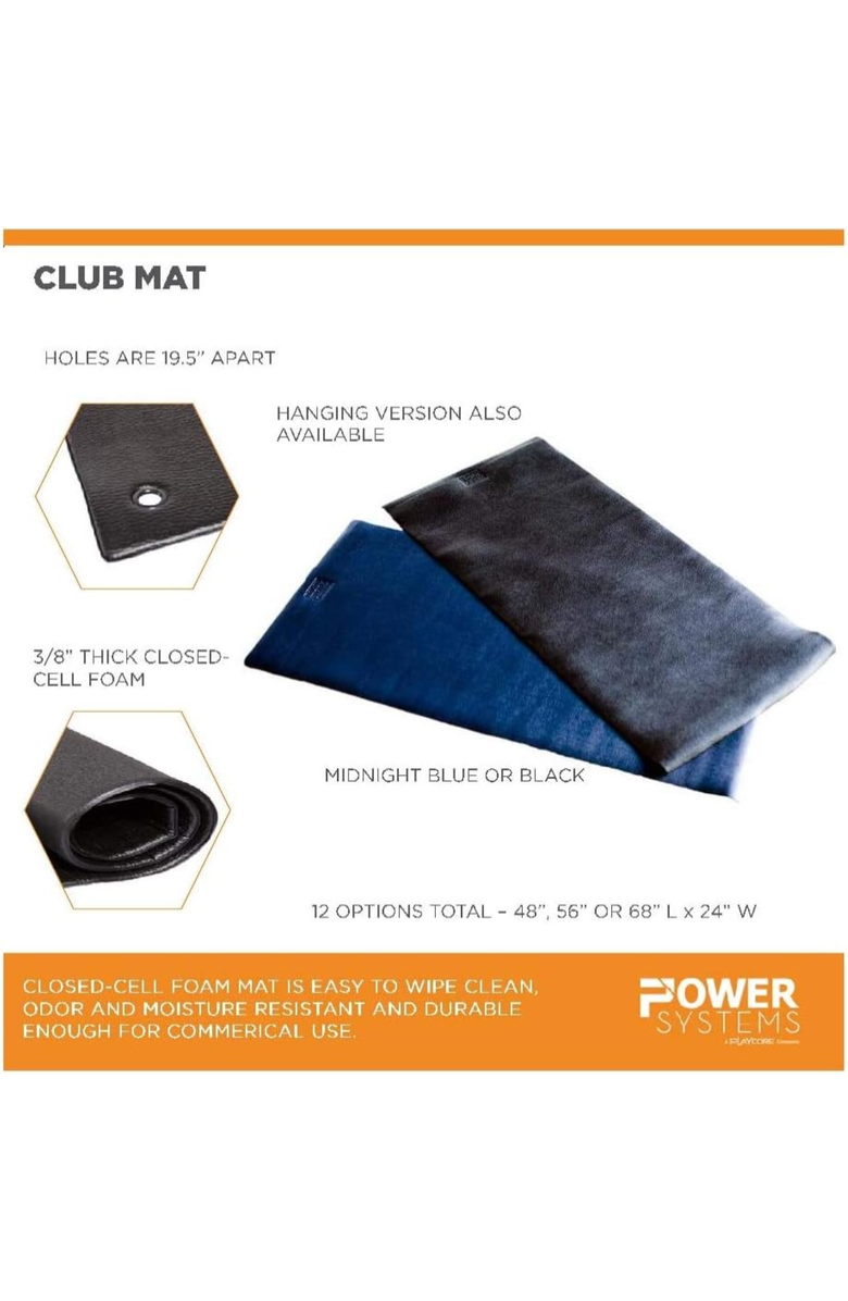Power Systems Hanging Fitness Mat - Padded Closed-Cell Foam Yoga Mat with Hanging Holes, Alternate, color, Black