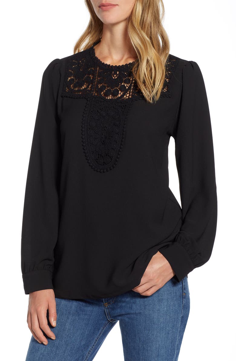 Halogen<sup>®</sup> Lace & Crepe Blouse, Main, color, 