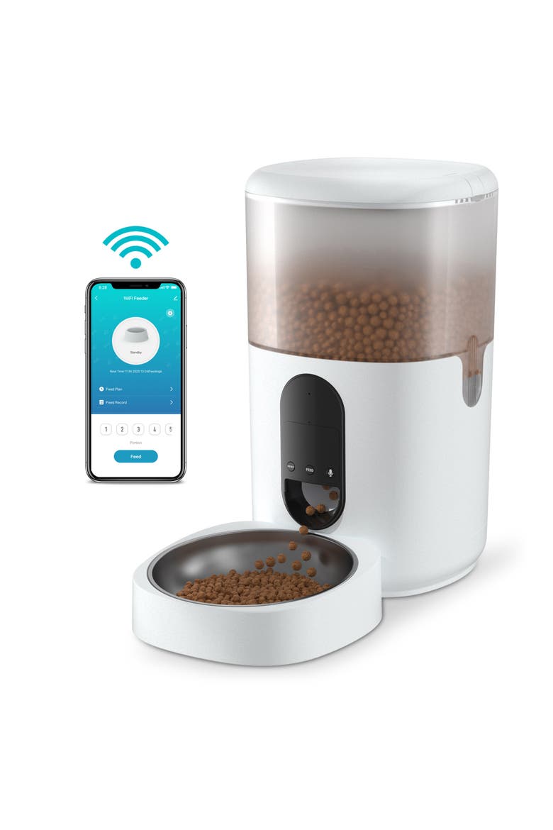 Smart WiFi Pet Feeder Automatic Food Dispenser, Main, color, White